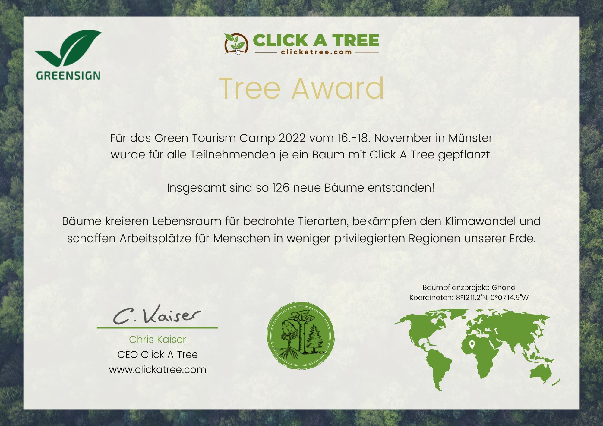 Baumpflanzzertifikat Clickatree GTC22